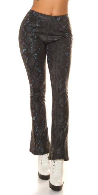 faux leder hoge taille flared broek met slangen-print zwart